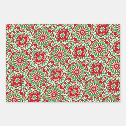 Lebendes rotes, grünes und weißes Muster Geschenkpapier Set (Vorderseite)