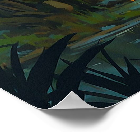 Lebendes Zebra im Dschungel mit Sonnenuntergang Poster (Ecke)