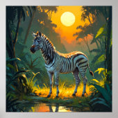 Lebendes Zebra im Dschungel mit Sonnenuntergang Poster (Vorne)