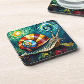 Lebendig Farbige Impasto Whimsical Schnecke Getränkeuntersetzer (Linke Seite)