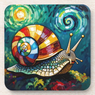 Lebendig Farbige Impasto Whimsical Schnecke Getränkeuntersetzer