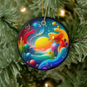 Lebendig gefärbtes Glas Abstrakter Goldfisch Keramik Ornament