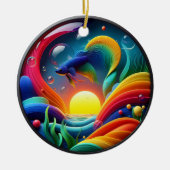 Lebendig gefärbtes Glas abstraktes Betta-Fisch Keramik Ornament (Vorne)