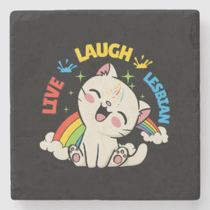 Lebendig Lachen Lesbenflagge Regenbogenkatze Pride Steinuntersetzer