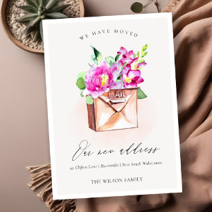 Lebendig rosa Floral Mailbox Wir haben bewegte Kar Dankeskarte