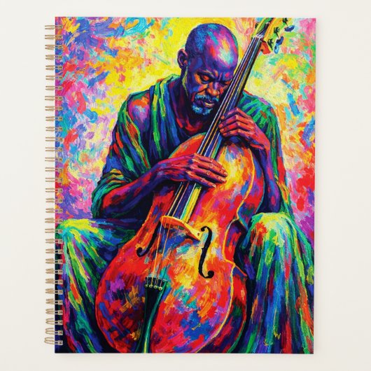 Lebendige Abstrakte Cellist Musiker Regenbogen Far Planer (Vorderseite)