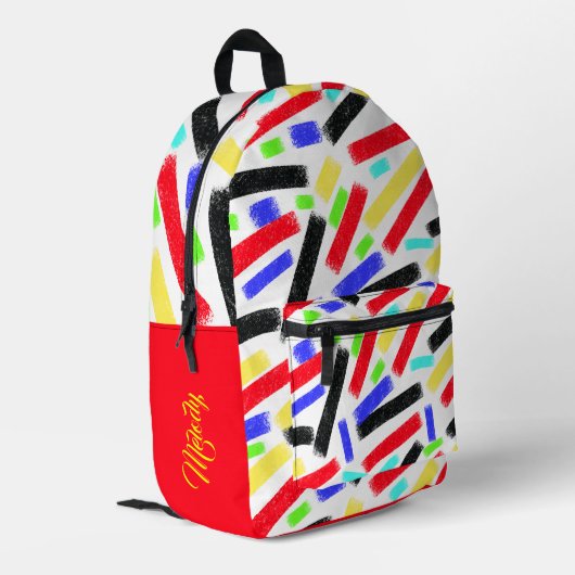 Lebendige Abstrakte Crayon Lines Bold Artistic Bedruckter Rucksack (Rückseitige Ecke links)