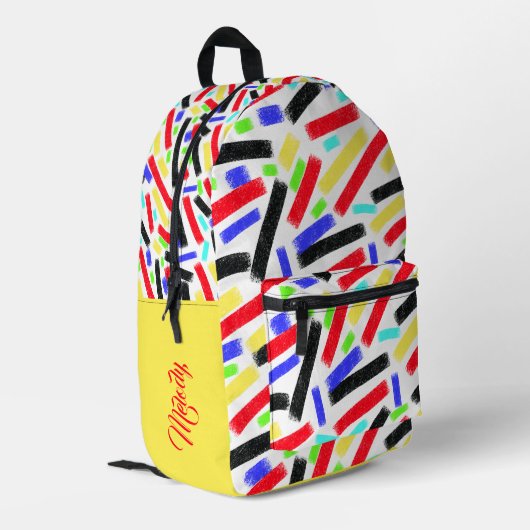 Lebendige Abstrakte Crayon Lines Bold Artistic Bedruckter Rucksack (Rückseitige Ecke links)