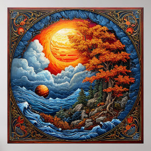 Lebendige abstrakte Fantasielandschaft Poster