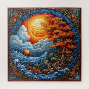 Lebendige abstrakte Fantasielandschaft Puzzle