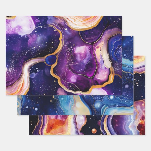 Lebendige abstrakte Geode-Kunst mit kosmischem Wir Geschenkpapier Set (Set)