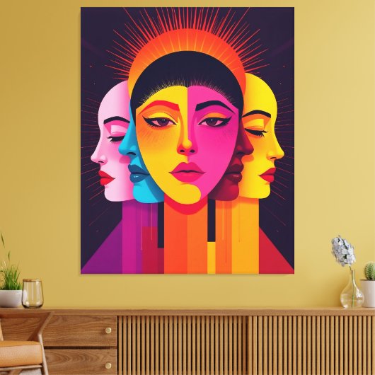 Lebendige abstrakte geometrische Köpfe Leinwanddruck (Insitu (Wohnzimmer))