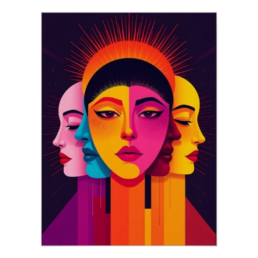 Lebendige abstrakte geometrische Köpfe Poster (Vorderseite)