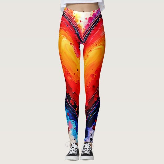Lebendige abstrakte Herz-Spritzkunst Leggings (Vorderseite)