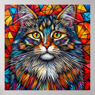 Lebendige abstrakte Katzenillustration Poster