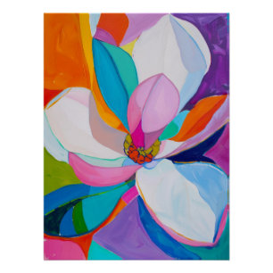 Lebendige abstrakte Magnolien-Blumenmalerei Poster