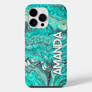 Lebendige abstrakte Malfluss Teal Grün Custom Art iPhone 14 Pro Max Hülle