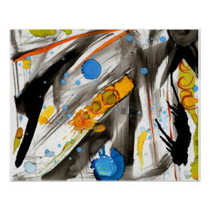 Lebendige abstrakte Pinselstriche – Blau Orange Ge Poster