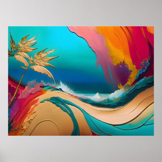 Lebendige abstrakte tropische Strandszene Poster (Vorne)