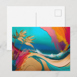 Lebendige abstrakte tropische Strandszene Postkarte