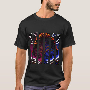 Lebendige abstrakte Waldbaum-Split-Panel-Kunst T-Shirt