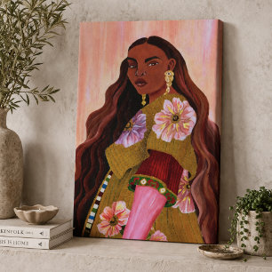 Lebendige afrobohemianische Frau Acrylmalerei Boho Leinwanddruck