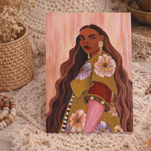 Lebendige afrobohemianische Frau malt Boho-Stil Postkarte
