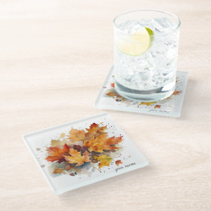 Lebendige Ahorn-Wasserfarbe Herbst, individuell an Glasuntersetzer