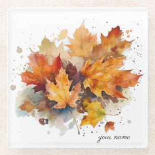 Lebendige Ahorn-Wasserfarbe Herbst, individuell an Glasuntersetzer