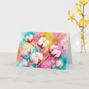 Lebendige Aquarell-Baumwollblumen im geometrischen Karte