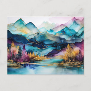 Lebendige Aquarell-Berg-Wildblumen-Postkarte Postkarte