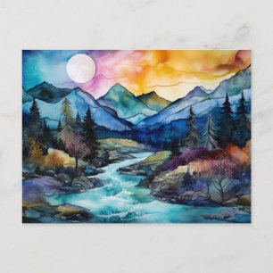 Lebendige Aquarell-Berg-Wildblumen-Postkarte  Postkarte