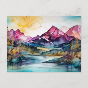 Lebendige Aquarell-Berg-Wildblumen-Postkarte Postkarte
