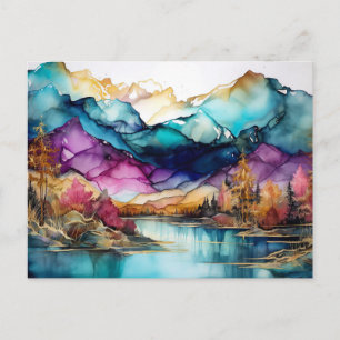 Lebendige Aquarell-Berg-Wildblumen-Postkarte Postkarte