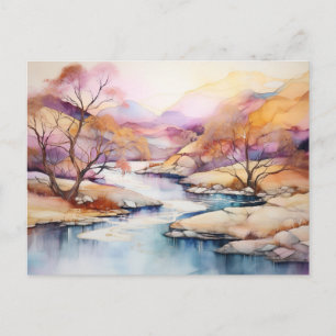 Lebendige Aquarell-Berg-Wildblumen-Postkarte Postkarte
