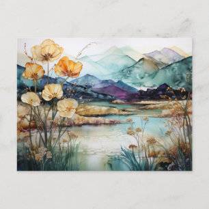 Lebendige Aquarell-Berg-Wildblumen-Postkarte Postkarte