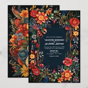 Lebendige Aquarell-Blumen-Fiesta-Hochzeit Einladung