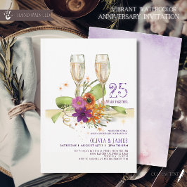 Lebendige Aquarell-Blumen zum 25. Jubiläum Einladung