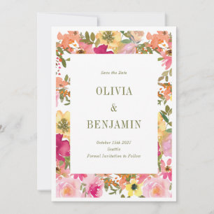 Lebendige Aquarell-Blumengarten-Foto-Frühling Save The Date