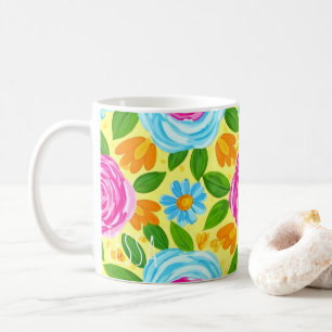 Lebendige Aquarell-Blumenrose Rosa und Blau Kaffeetasse