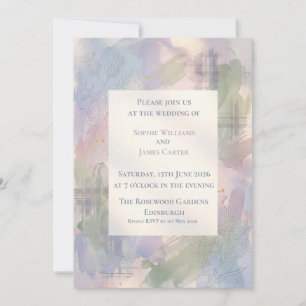 Lebendige Aquarell-Distel-Tartan-Hochzeitseinladun Einladung