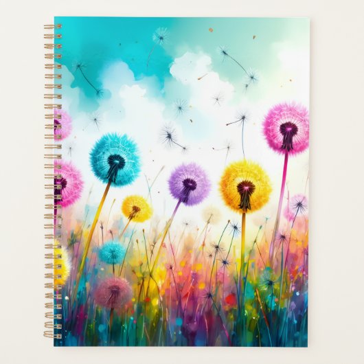 Lebendige Aquarell-Löwenzahn-Wünsche Farbiger Früh Planer (Vorderseite)