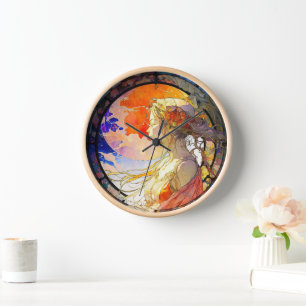Lebendige Aquarell-Mädchen-Wanduhr Uhr