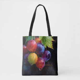 Lebendige Aquarell-Trauben und Tautropfen Tasche