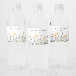 Lebendige Aquarell-Wildblumen-Hochzeit Wasserflaschenetikett