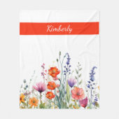 Lebendige Aquarell-Wildblumen personalisiert Fleecedecke (Vorderseite)