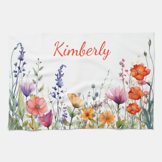 Lebendige Aquarell-Wildblumen Personalisiert Geschirrtuch (Horizontal)