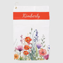 Lebendige Aquarell-Wildblumen personalisiert Golfhandtuch