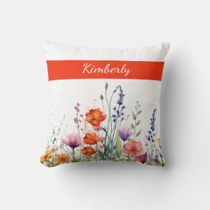 Lebendige Aquarell-Wildblumen Personalisiert Kissen