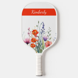 Lebendige Aquarell-Wildblumen Personalisiert Pickleball Schläger